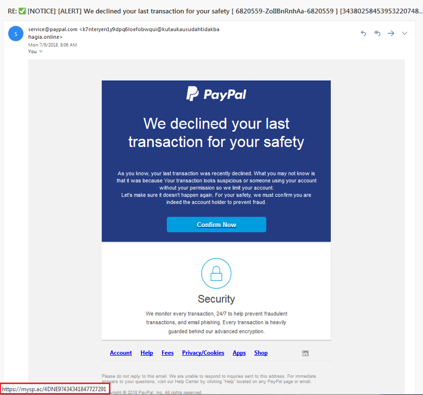 Poging tot phishing door PayPal-imitator